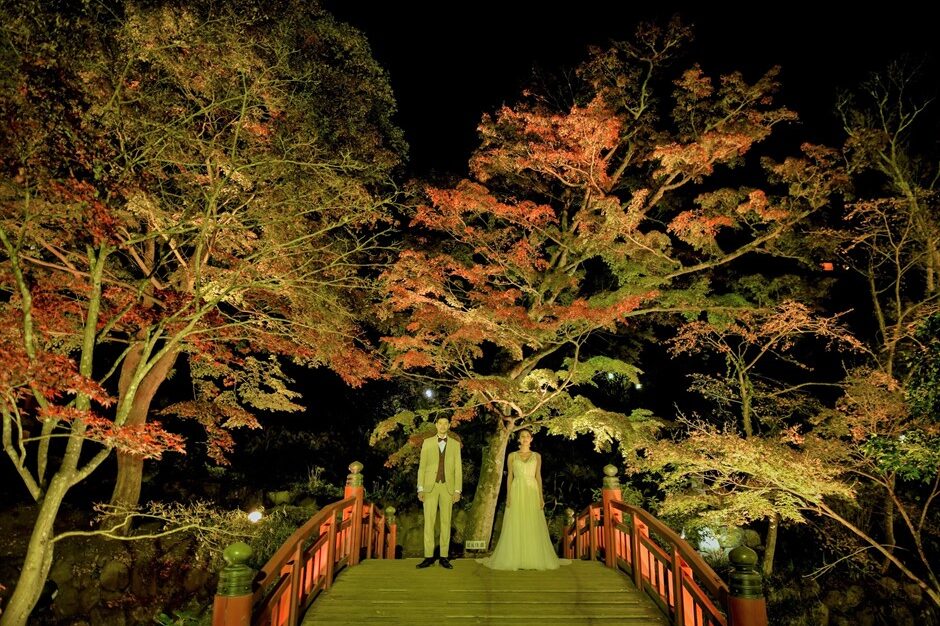 静岡・熱海梅園　紅葉　ナイトフォトウェディング